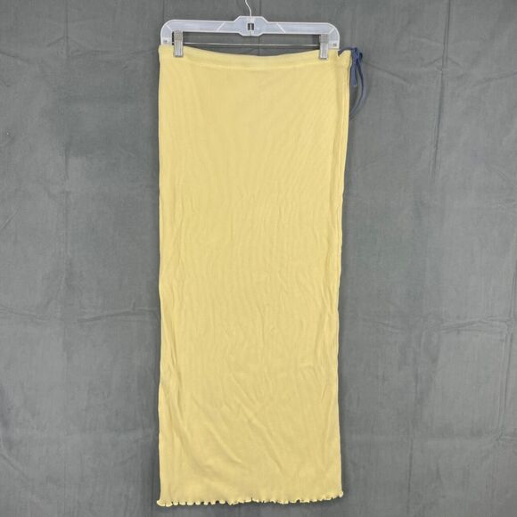 Y2K Vintage Paradox Skirt Womens Large Yellow Waffle Knit 100% Cotton Drawstring - Picture 1 of 11